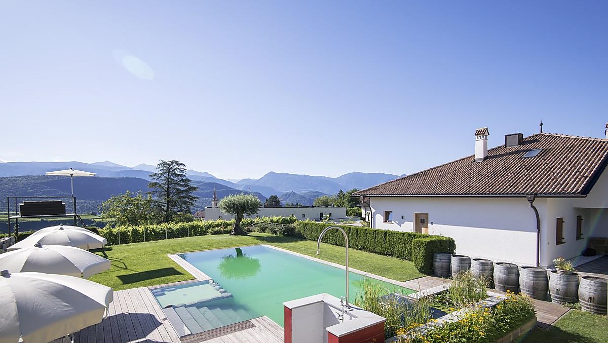 Piscina naturale con prato per prendere il sole