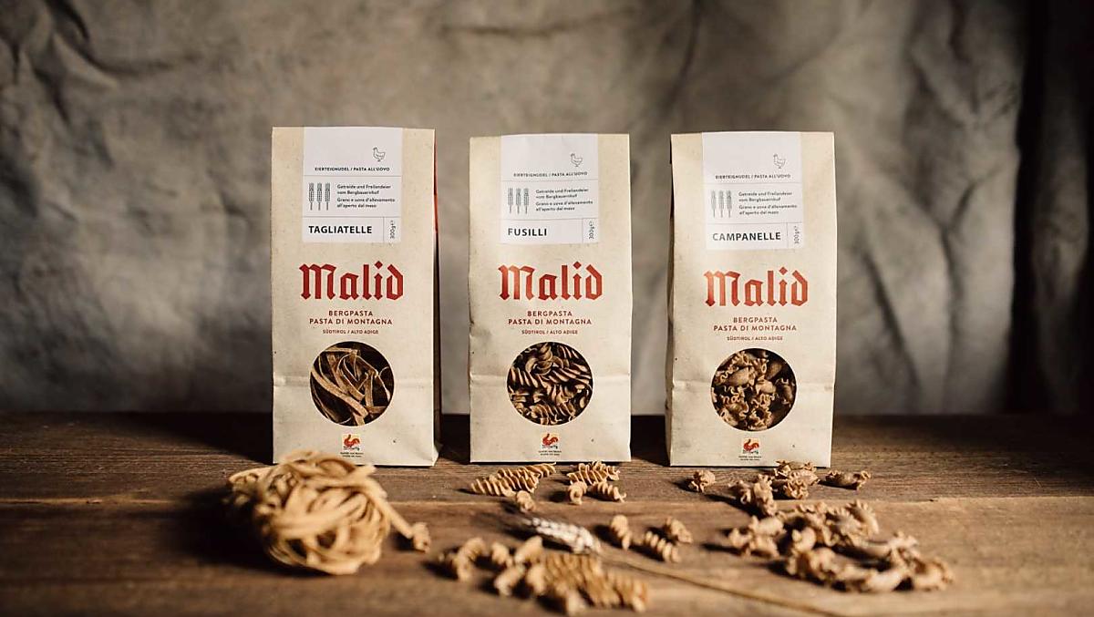 Pasta di montagna Malid, prodotta con la nostra farina di farro e le nostre uova.