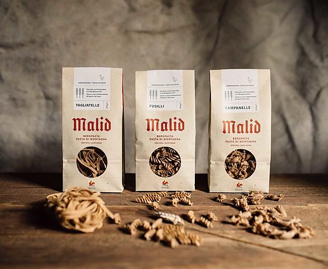 Pasta di montagna Malid, prodotta con la nostra farina di farro e le nostre uova.
