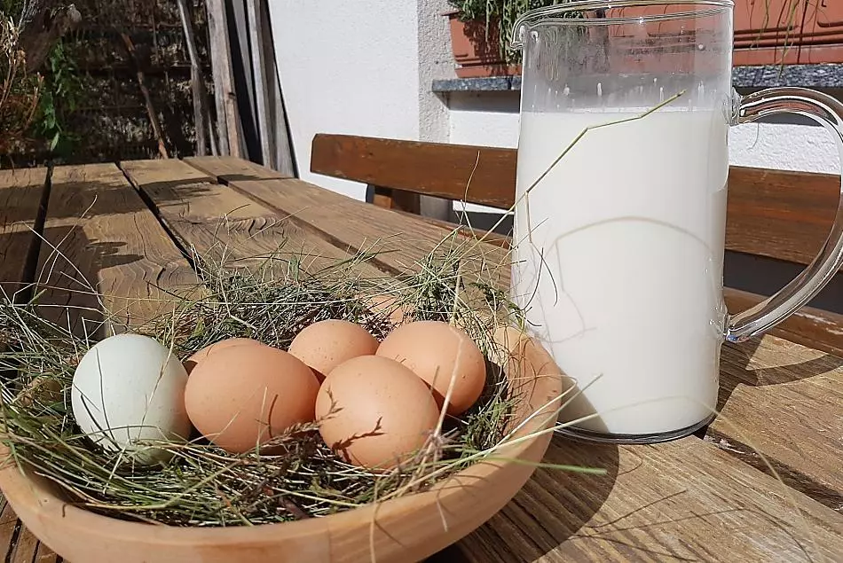 Latte fresco e uova dei nostri animali felici.