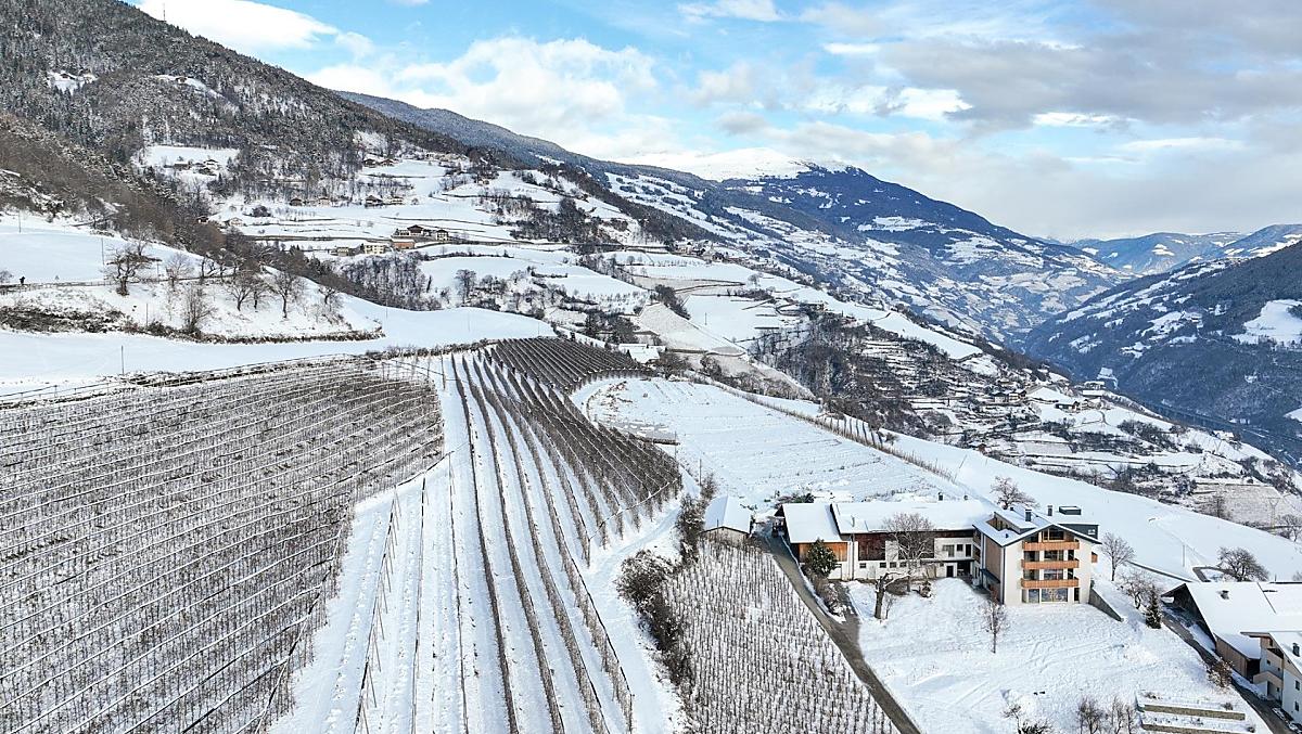 Vista dall'alto del maso e del campo