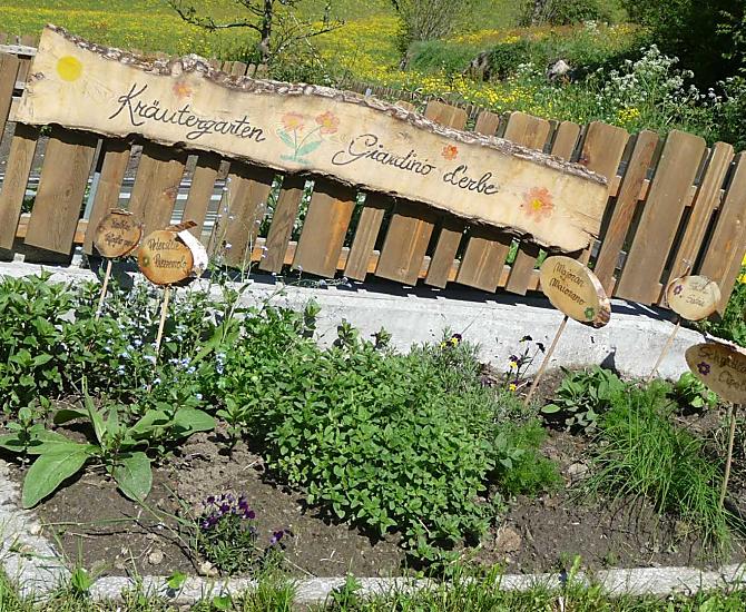 Le erbe vengono coltivate nel giardino delle erbe: rosmarino, salvia, erba cipollina, timo, menta e origano. 