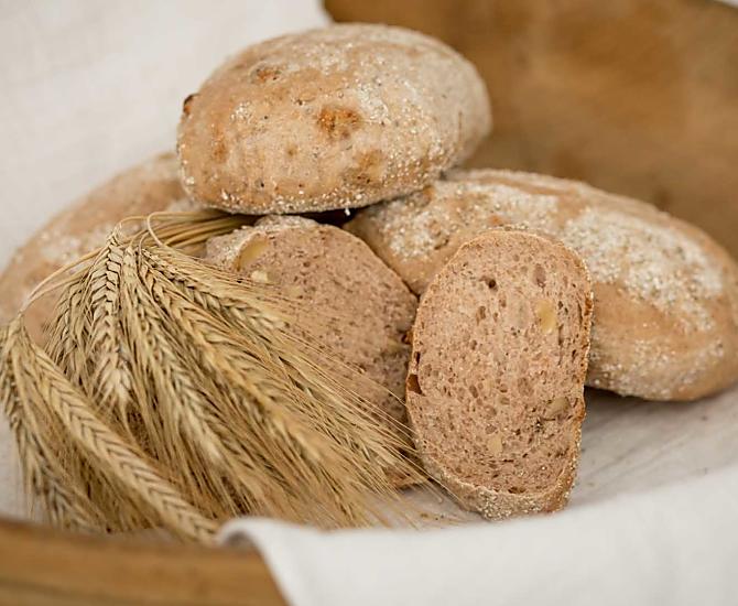 Pane alle noci, cotto nel forno a pietra del maso con il nostro grano