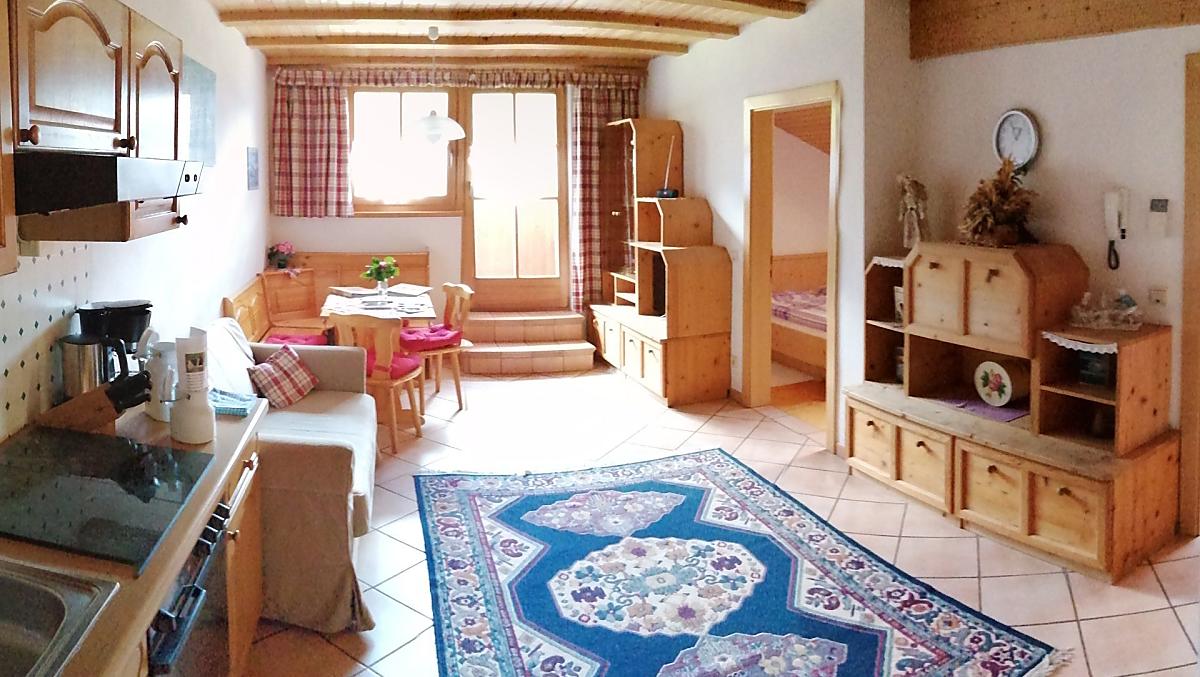 Accogliente soggiorno del grande appartamento con balcone 