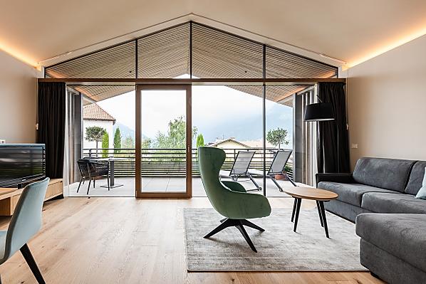 Wohnraum mit rahmenloser Glasfront