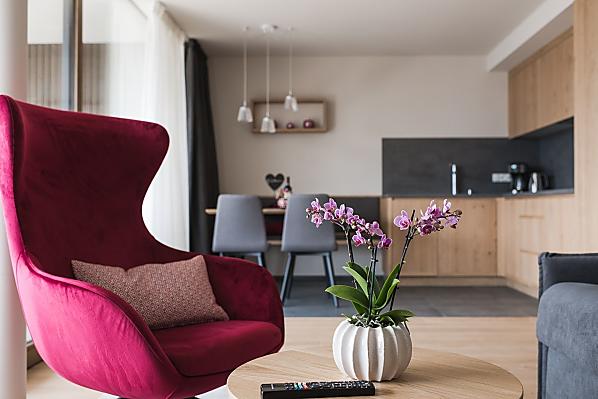Wohnraum mit rahmenloser Glasfront