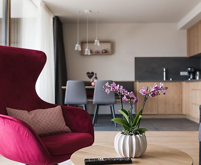 Wohnraum mit rahmenloser Glasfront